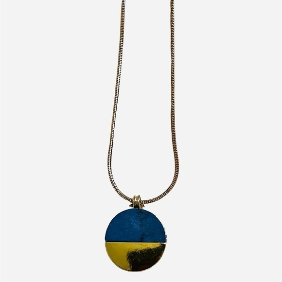 Jewelry - 2/$15 Blue Marbled Pendant Necklace Gold Tone Minimalist Statement Necklace NWT